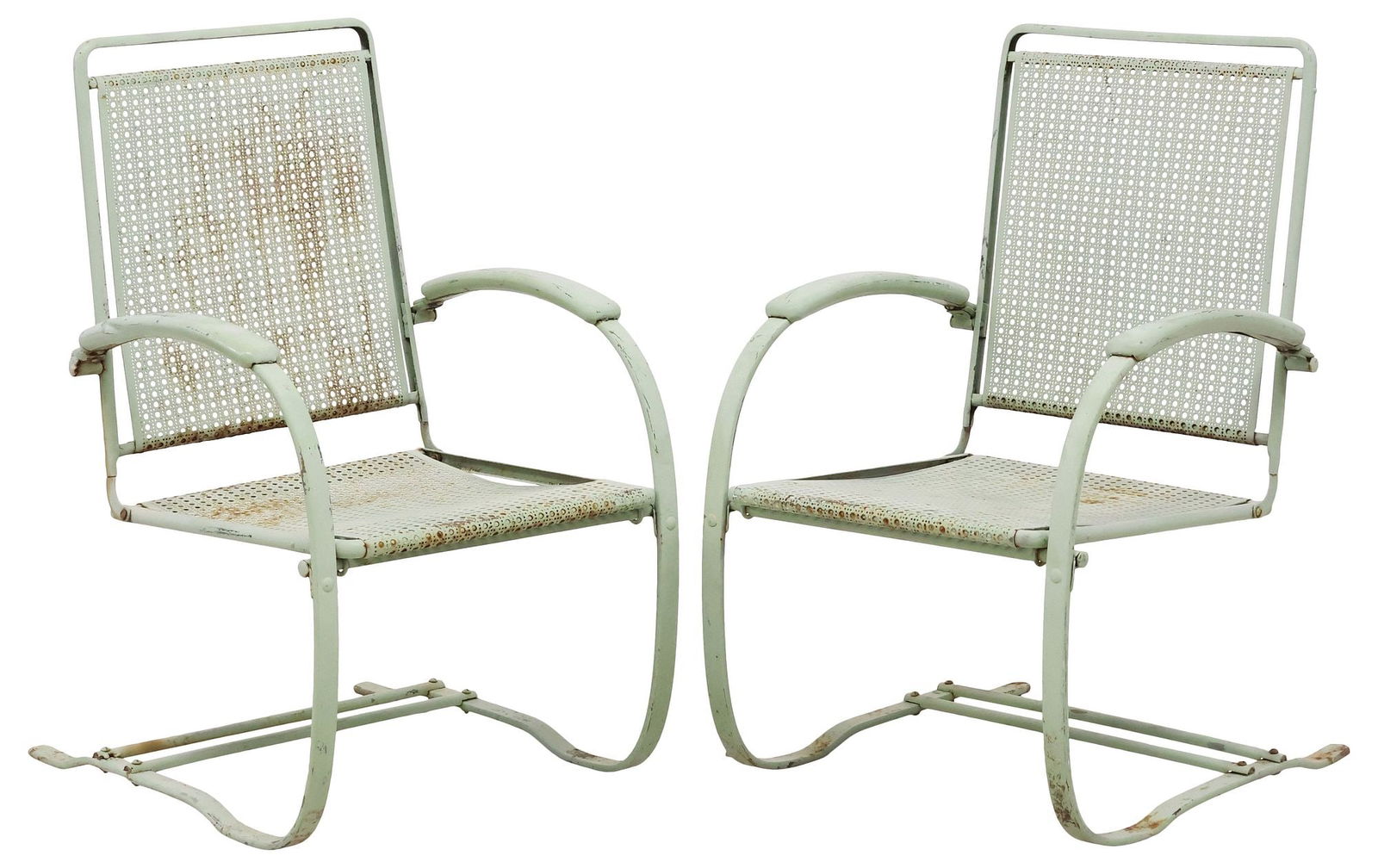 (2) HOWELL (ATTRIB.) WROUGHT IRON OUTDOOR CANTILEVER SPRING CHAIRS (1 of 3)