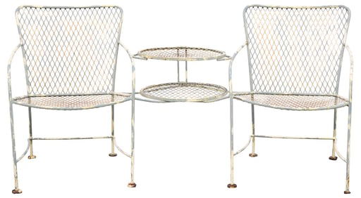 RUSSELL WOODARD (ATTRIB.) WROUGHT IRON PATIO TETE-A-TETE / GARDEN BENCH