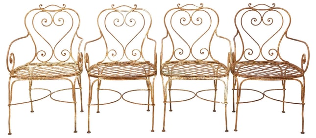(4) FRENCH WROUGHT IRON OUTDOOR PATIO GARDEN CHAIRS