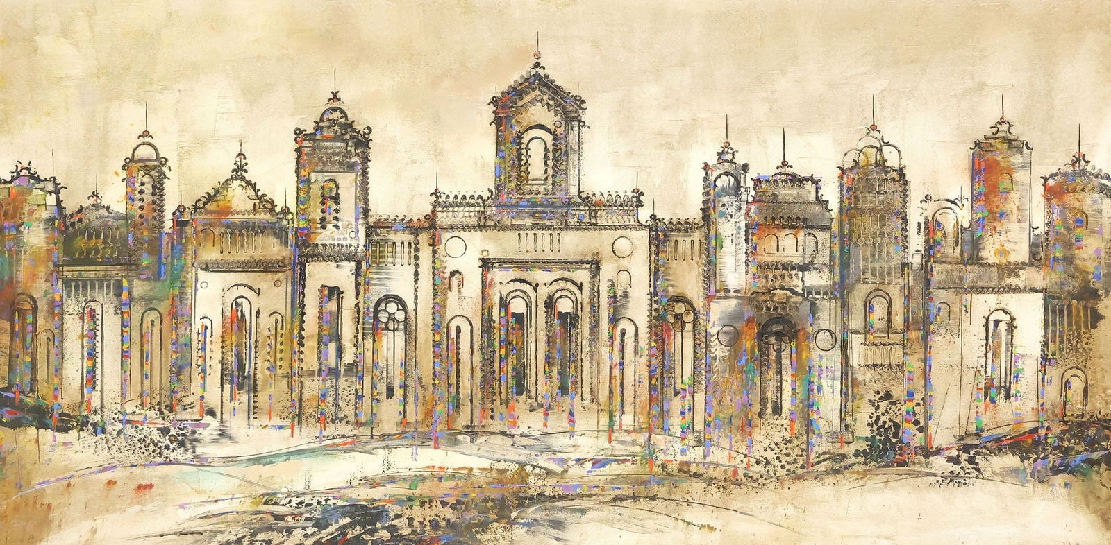DAVID BROWNLOW (TEXAS, D.2008) CATHEDRAL PAINTING, 24" X 48" (1 of 4)