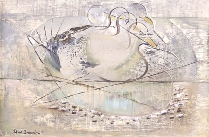 DAVID BROWNLOW (TX, 1915-2008) ABSTRACT DUCKS PAINTING, 12" X 18"