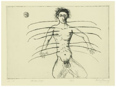 KELLY FEARING (TX, 1918-2011) MALE FIGURE ETCHING, 'AT THE EDGE'