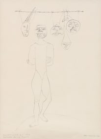 KELLY FEARING (1918-2011) GRAPHITE DRAWING, 'WEARER OF THE MASKS'
