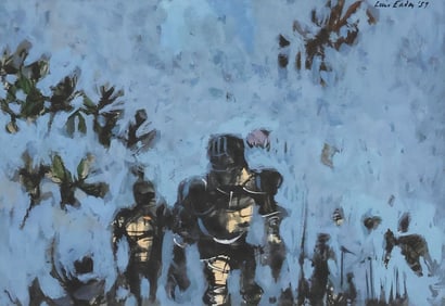 LUIS EADES (1923-2014) CASEIN PAINTING, 'NIGHT INVASION'