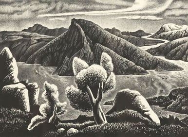 WILLIAM LESTER (TEXAS, 1910-1991) LITHOGRAPH, MOUNTAIN RIVER