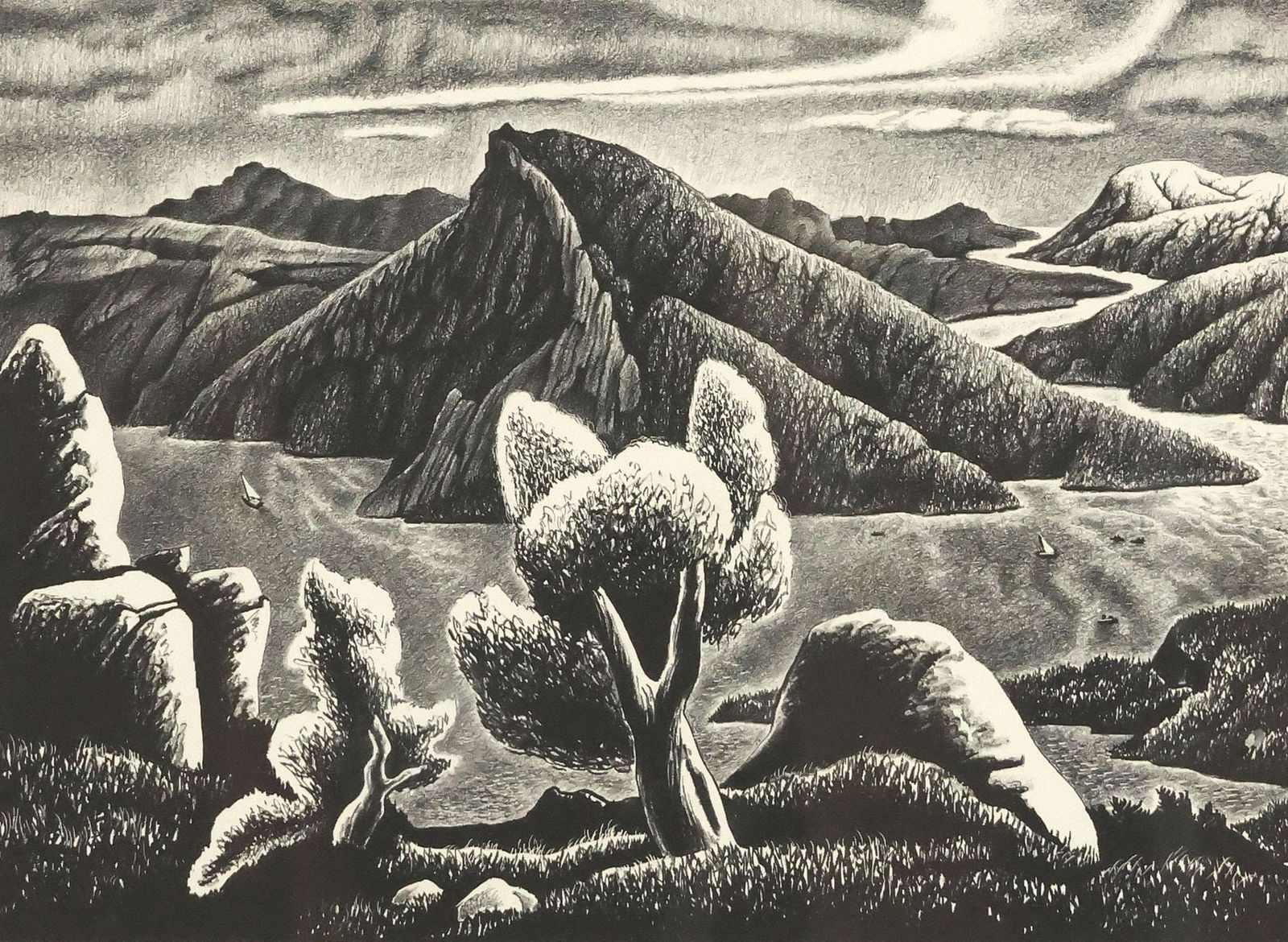 WILLIAM LESTER (TEXAS, 1910-1991) LITHOGRAPH, MOUNTAIN RIVER (1 of 3)