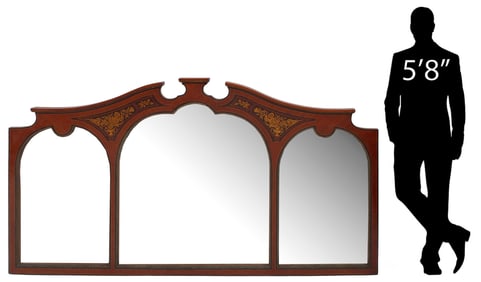 LARGE MARQUETRY TRIPLE PLATE OVERMANTEL MIRROR