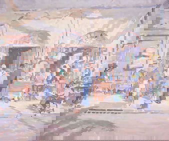 CLARENCE MILLET (ATTRIB) PAINTING, IMPRESSIONIST STREET SCENE