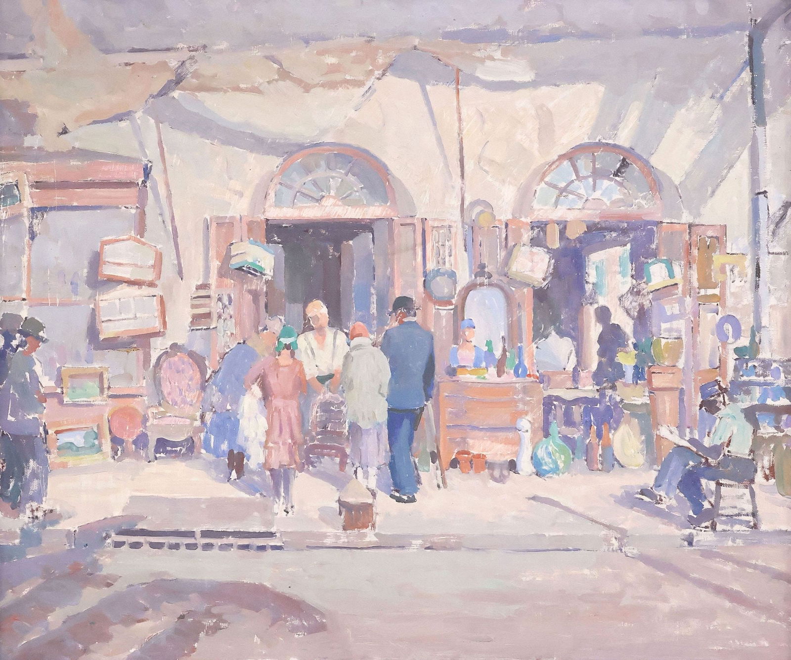 CLARENCE MILLET (ATTRIB) PAINTING, IMPRESSIONIST STREET SCENE (1 of 7)