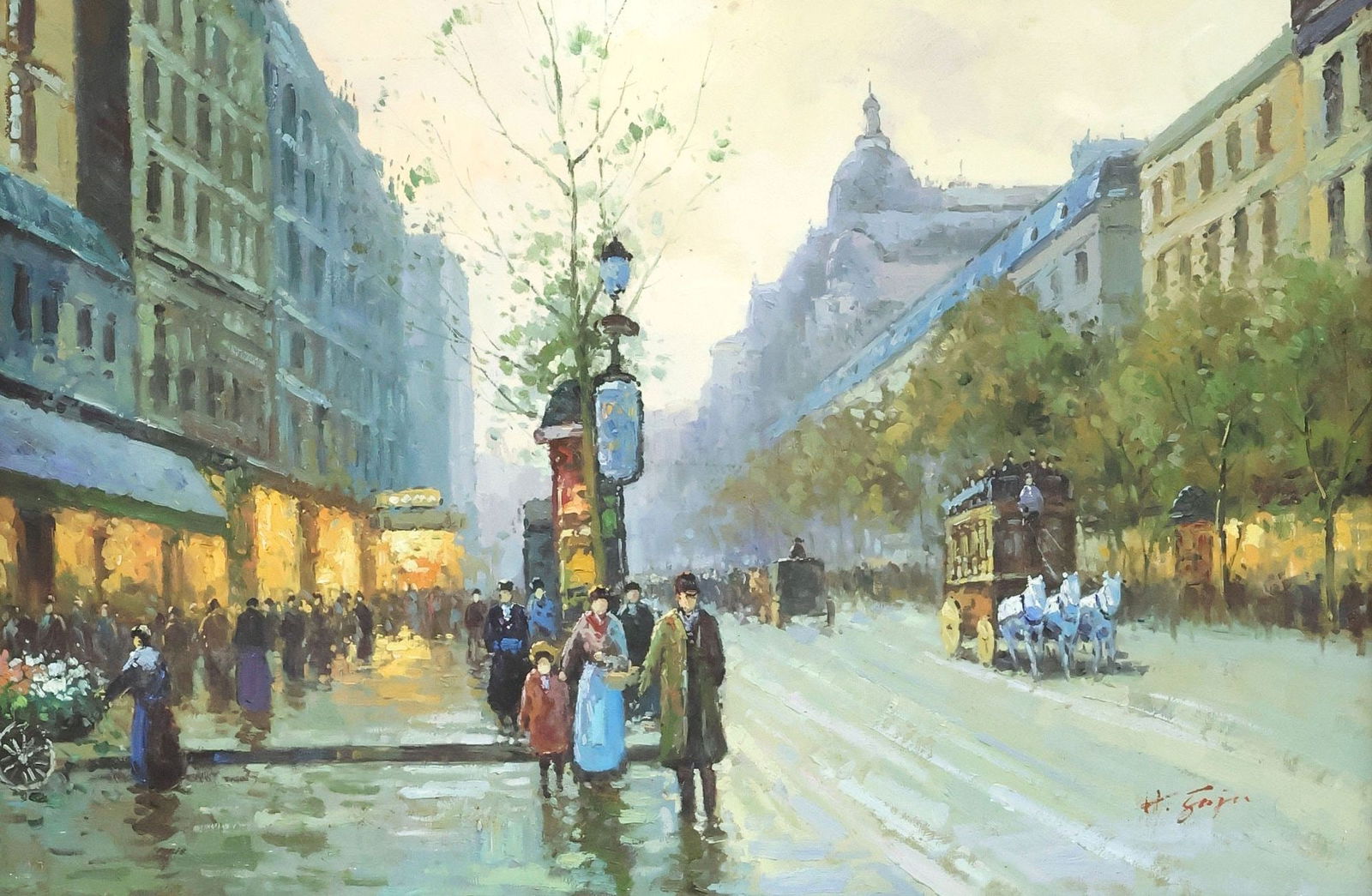 SIGNED OIL PAINTING, IMPRESSIONIST PARISIAN STREET SCENE, 24" X 36" (1 of 4)