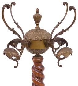 ITALIAN PATINATED METAL & SPIRAL WOOD STANDING HALL TREE