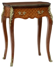 FRENCH TRANSITIONAL STYLE PARQUETRY SIDE TABLE