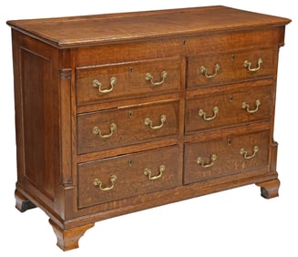 ENGLISH GEORGIAN PERIOD HINGED-TOP BANDED OAK MULE CHEST