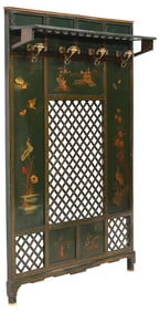 CHINOISERIE PARCEL-GILT GREEN LACQUER & LATTICE HALL TREE