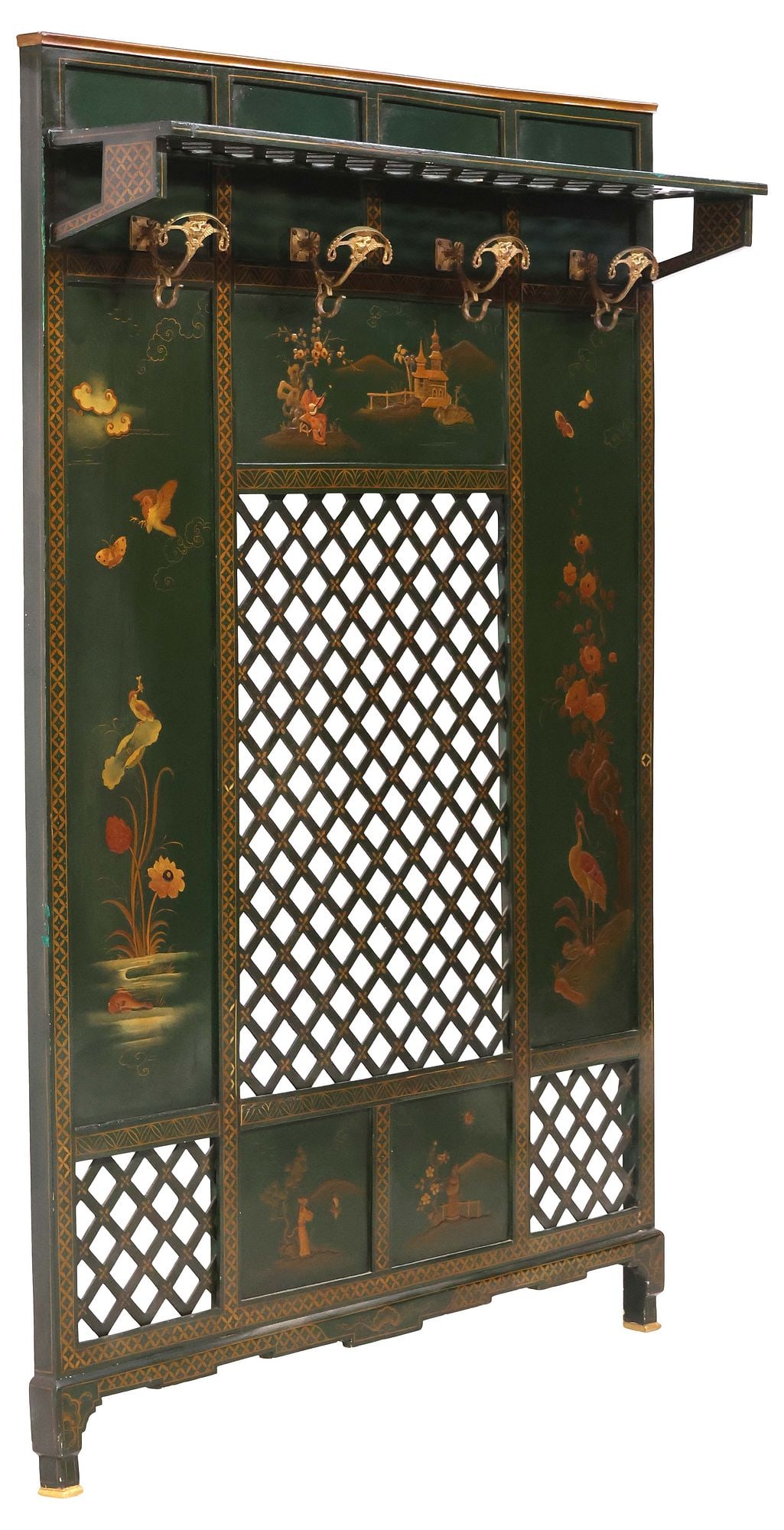 CHINOISERIE PARCEL-GILT GREEN LACQUER & LATTICE HALL TREE (1 of 8)