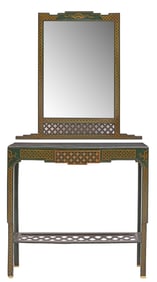 CHINOISERIE PARCEL GILT GREEN LACQUERED CONSOLE TABLE & MIRROR