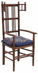 ENGLISH ERNEST GIMSON STYLE ARTS & CRAFTS BOBBIN-TURNED WINGBACK CHAIR