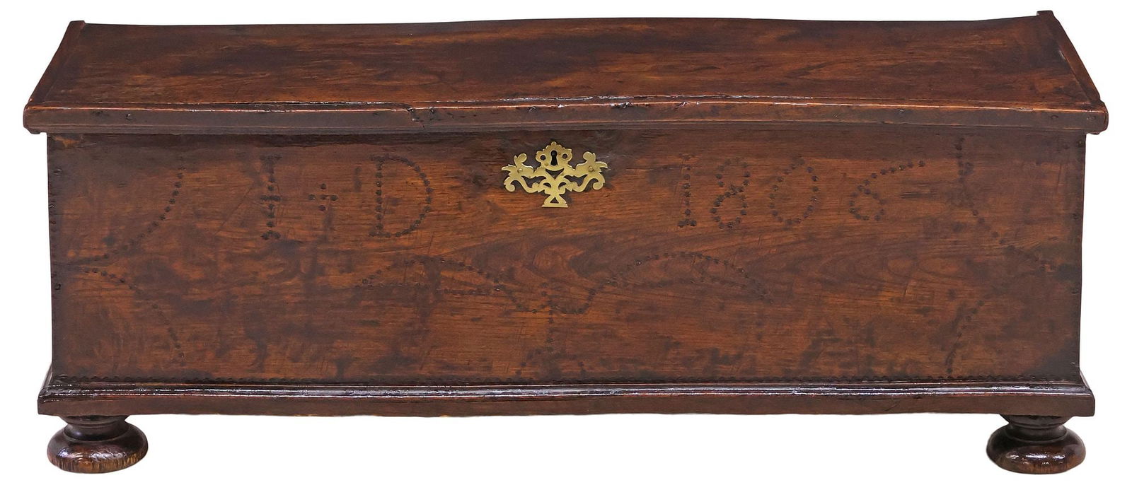ENGLISH GEORGIAN PERIOD OAK STORAGE CHEST, DATED 1806 (1 of 6)