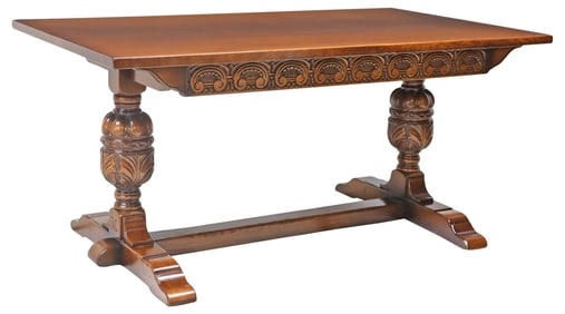 ENGLISH JACOBEAN STYLE CARVED OAK DINING TABLE