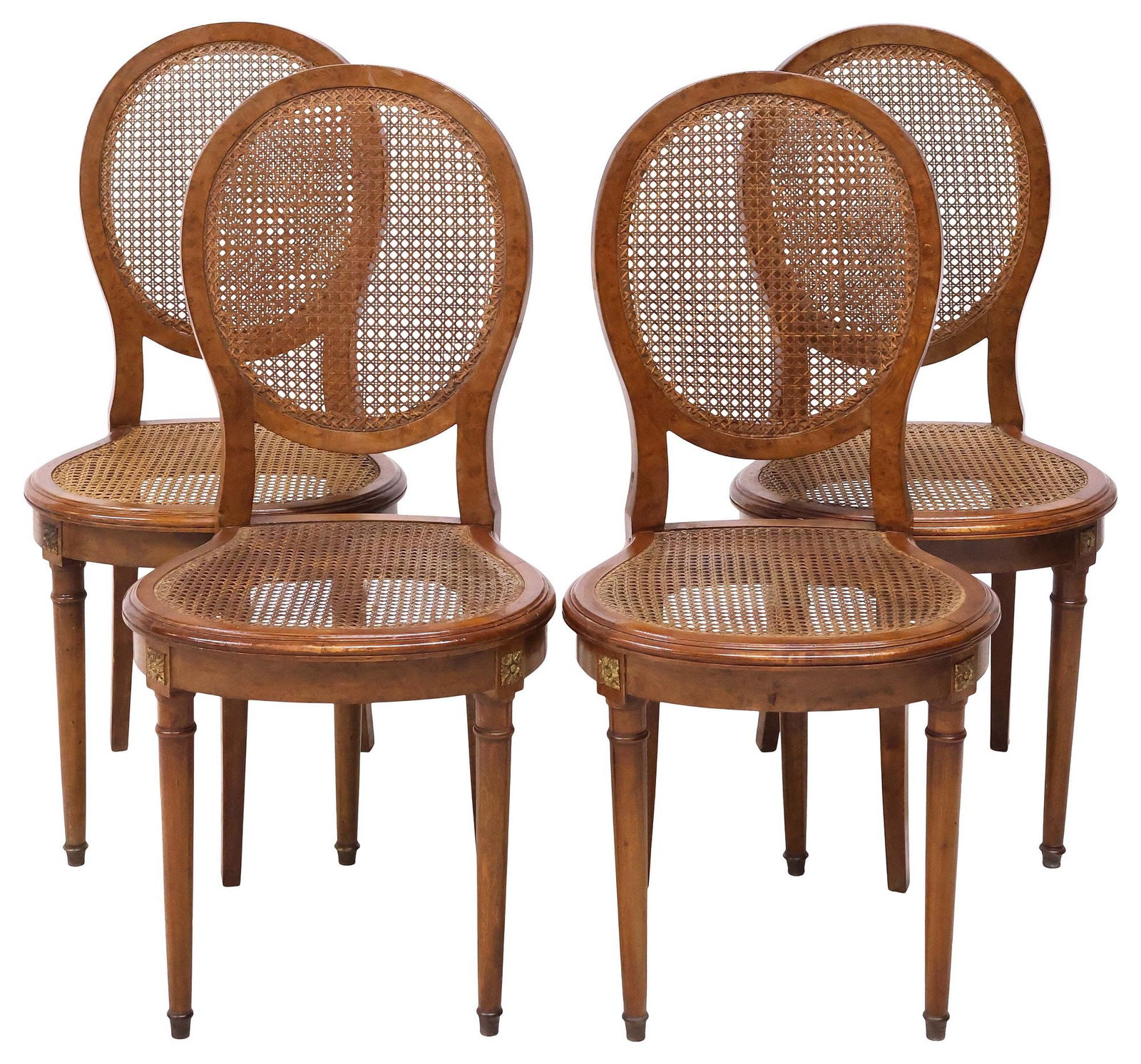 (4) FRENCH LOUIS XVI STYLE CANE & BURL WALNUT DINING CHAIRS (1 of 3)