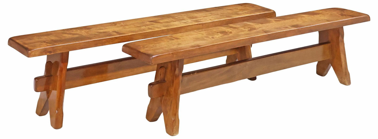 (2) FRENCH GOINEAU MEUBLES D'ART WALNUT TRESTLE BENCHES (1 of 5)