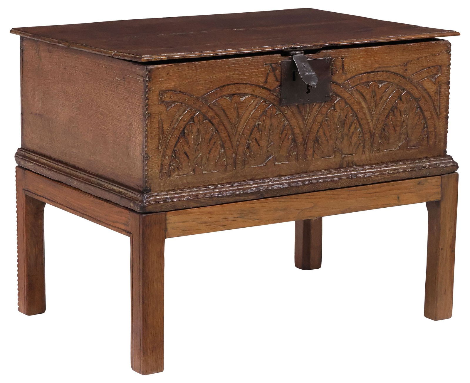 ENGLISH CHARLES II STYLE CARVED OAK BIBLE BOX ON STAND (1 of 5)