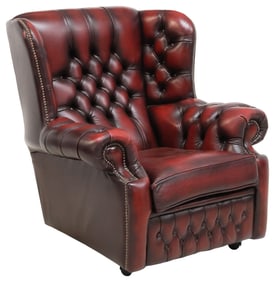 ENGLISH CHESTERFIELD STYLE OXBLOOD LEATHER WINGBACK ARMCHAIR
