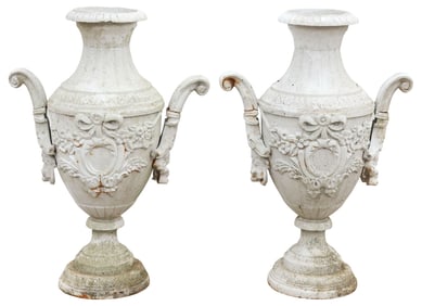 (2) NEOCLASSICAL STYLE PAINTED CAST IRON GARDEN URNS