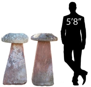 (2) LARGE ENGLISH MUSHROOM-FORM STADDLE STONES, 35"H