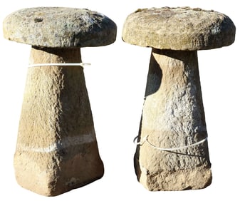 (2) ENGLISH MUSHROOM-FORM STADDLE STONES, 31.5"H