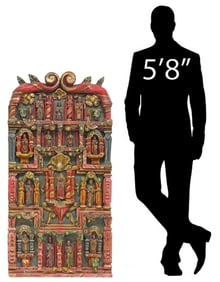 LARGE FOLK ART CARVED & PAINTED ARCHITECTURAL PANEL, 47"H