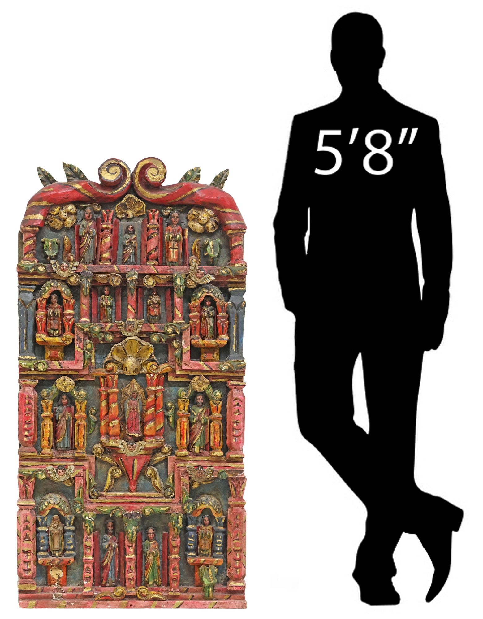 LARGE FOLK ART CARVED & PAINTED ARCHITECTURAL PANEL, 47"H (1 of 5)