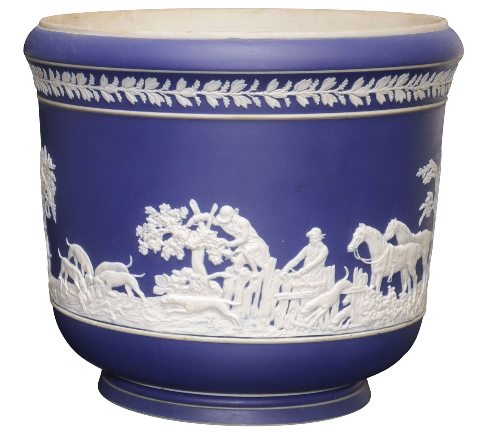 WILLIAM ADAMS JASPERWARE HUNTING SCENE JARDINIERE/ PLANTER (1 of 5)