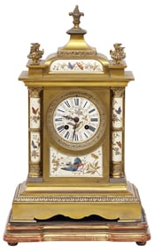 FANCY FRENCH ENAMELED 19TH C. BROCOT & DELETTREZ BRITISH-RETAILED CLOCK