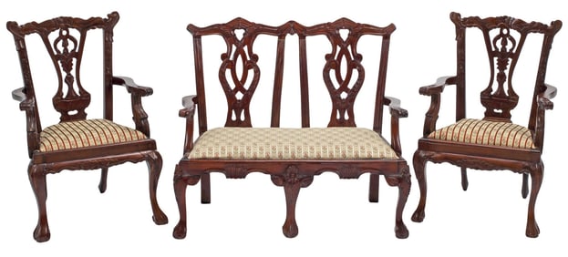 (3) MINIATURE CHIPPENDALE STYLE SALON SET, 20"H