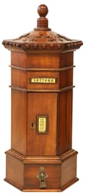 ENGLISH HEXAGONAL PILLAR FORM MAHOGANY LETTER BOX