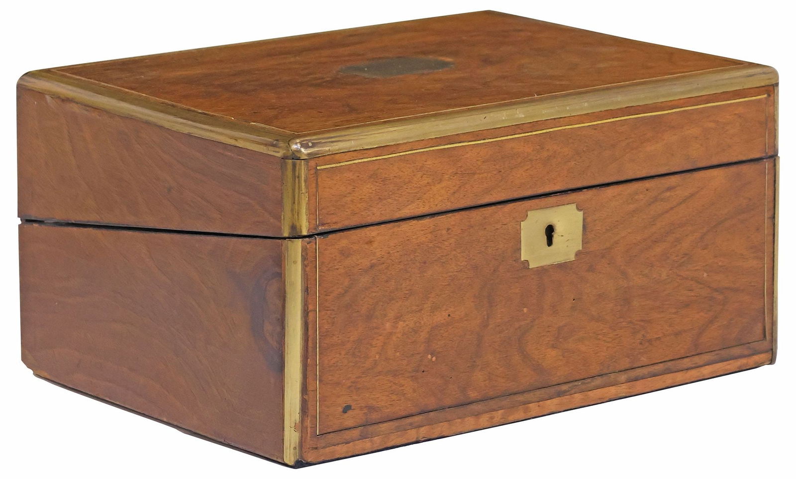 ENGLISH BRASS-BOUND FIGURED TRAVEL DESK/ WRITING SLOPE (1 of 7)