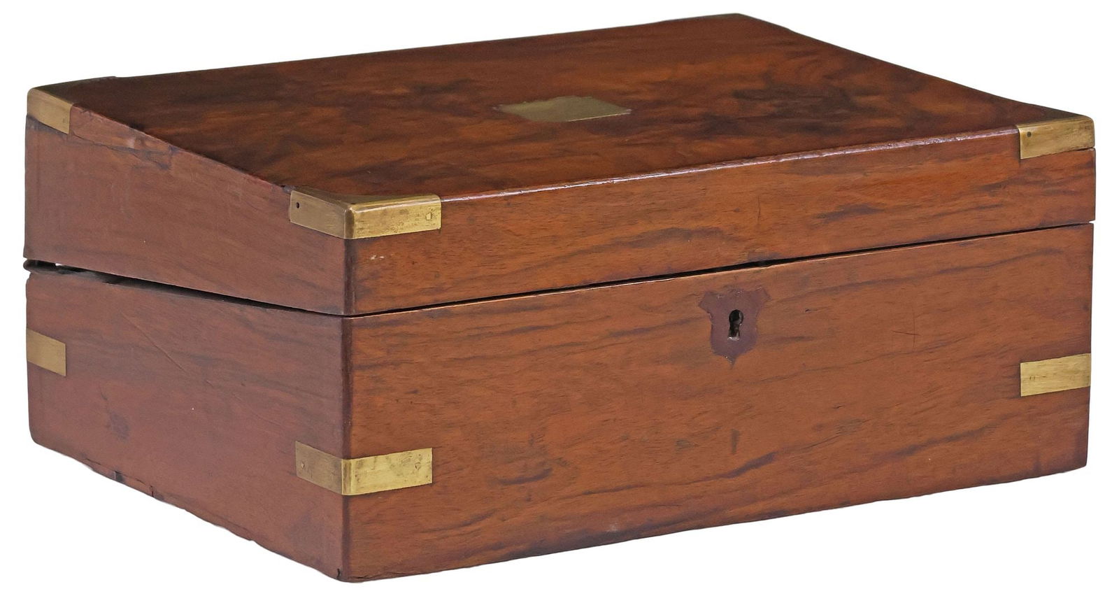 ENGLISH BRASS-BOUND BURLED WRITING SLOPE/ TRAVEL DESK (1 of 8)