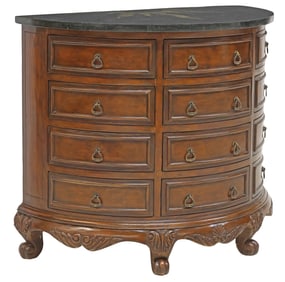 MARBLE-TOP CARVED WOOD DEMILUNE CHEST OF DRAWERS