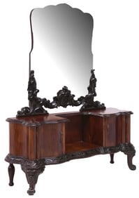 VENETIAN MIRRORED & CARVED WALNUT LOW DRESSING TABLE