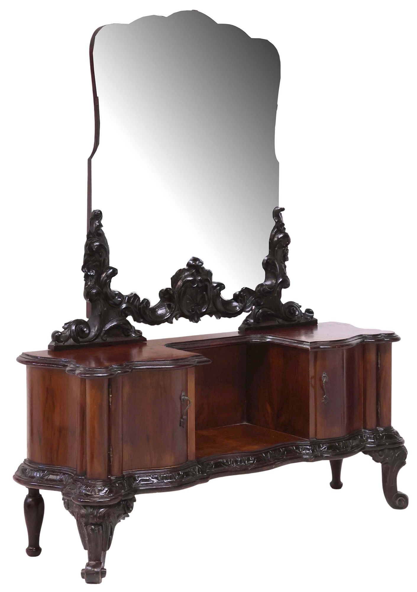 VENETIAN MIRRORED & CARVED WALNUT LOW DRESSING TABLE (1 of 5)