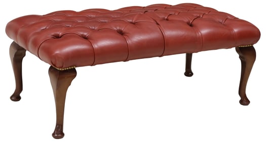ENGLISH CHESTERFIELD STYLE BUTTON-TUFTED RED LEATHER BENCH