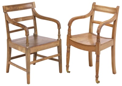 (2) ENGLISH REGENCY PERIOD MIXED WOOD OPEN ARMCHAIRS