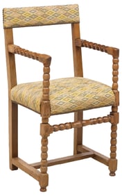 ENGLISH GEORGIAN UPHOLSTERED BOBBIN-TURNED OAK ARMCHAIR