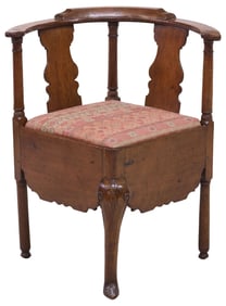 ENGLISH GEORGIAN PERIOD UPHOLSTERED OAK CORNER CHAIR
