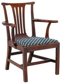 ENGLISH GEORGIAN PERIOD CHIPPENDALE STYLE UPHOLSTERED OAK ARMCHAIR