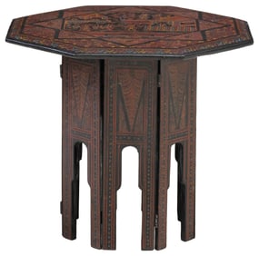 BURMESE PAN YUN LACQUER OCTAGONAL FOLDING CHAI TABLE