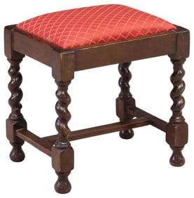 ENGLISH OAK BARLEY TWIST UPHOLSTERED FOOTSTOOL