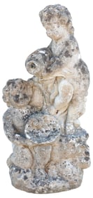 CAST CONCRETE SCULPTURAL GARDEN FOUNTAIN WITH PUTTI