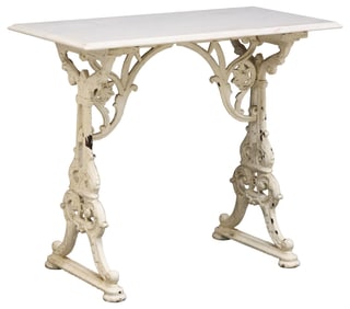 ENGLISH MARBLE-TOP CAST IRON PUB TABLE